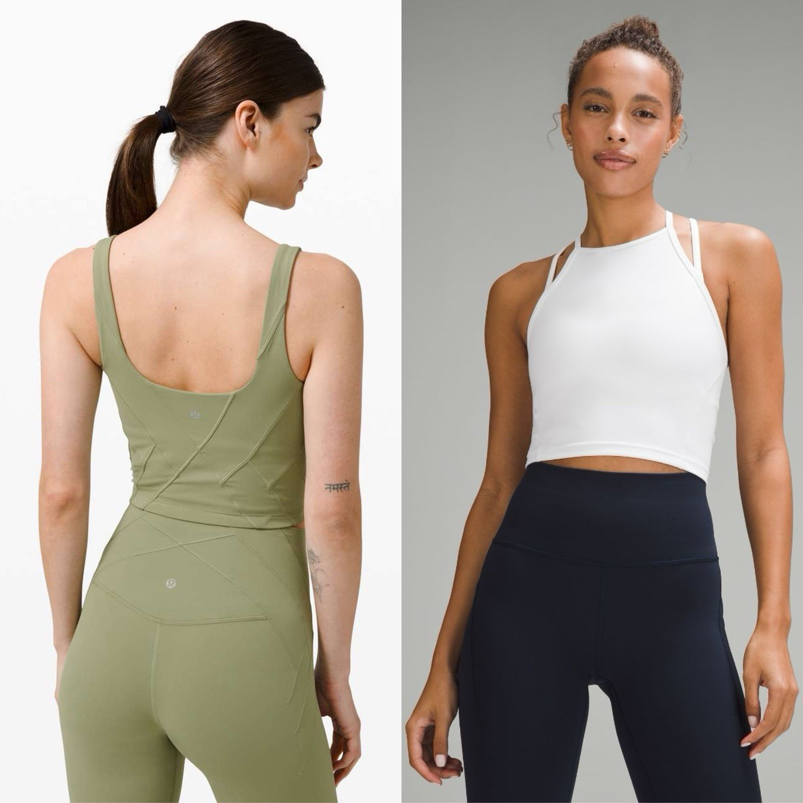 2pc -Lululemon 8 Align Tank Top Olive + Wunder Train High Neck Crossback White